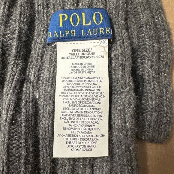 POLO RALPH LAUREN Men grey wool gorpcore career quiet luxury ribbed scarf - Picture 6 of 8